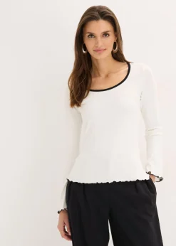Camiseta de canalé con lazo decorativo Mujer Camisetas