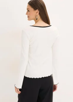 Camiseta de canalé con lazo decorativo Mujer Camisetas