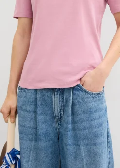 New Camiseta de canalé de algodón puro Mujer Básicos|Camisetas
