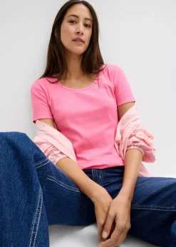 Best Camiseta de canalé de algodón orgánico puro (2 unidades) Mujer Básicos|Camisetas