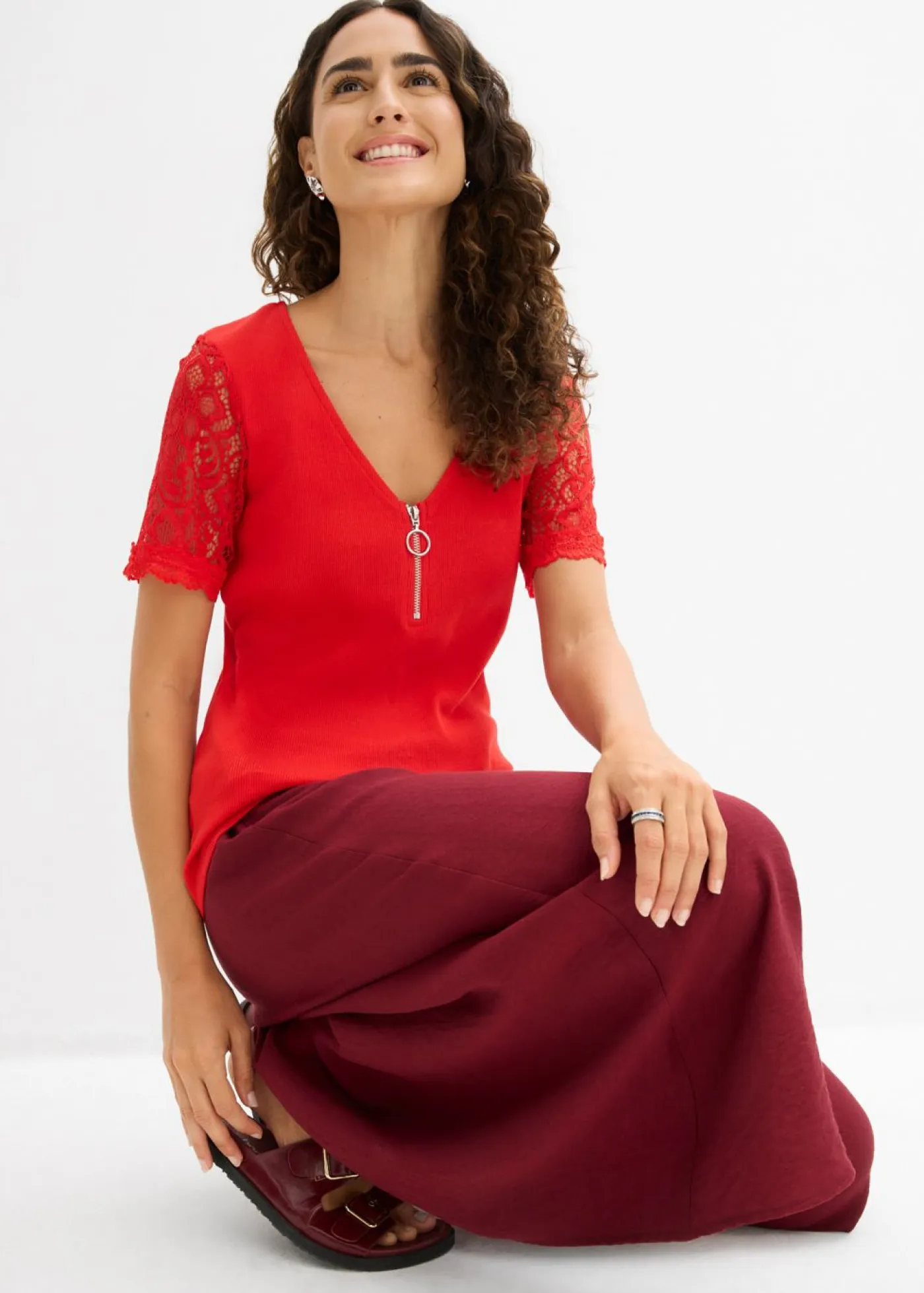 Camiseta de canalé de algodón Mujer Camisetas