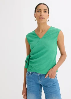 Hot Camiseta de crepé de punto con aspecto cruzado Mujer Camisetas