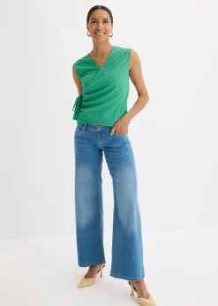 Hot Camiseta de crepé de punto con aspecto cruzado Mujer Camisetas