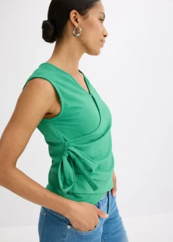 Hot Camiseta de crepé de punto con aspecto cruzado Mujer Camisetas