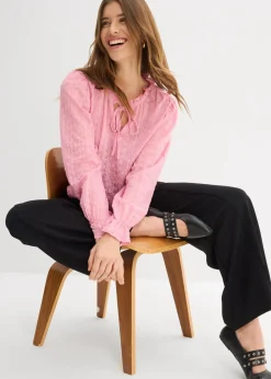 Clearance Camiseta de encaje con mangas abullonadas Mujer Camisetas|Novedades