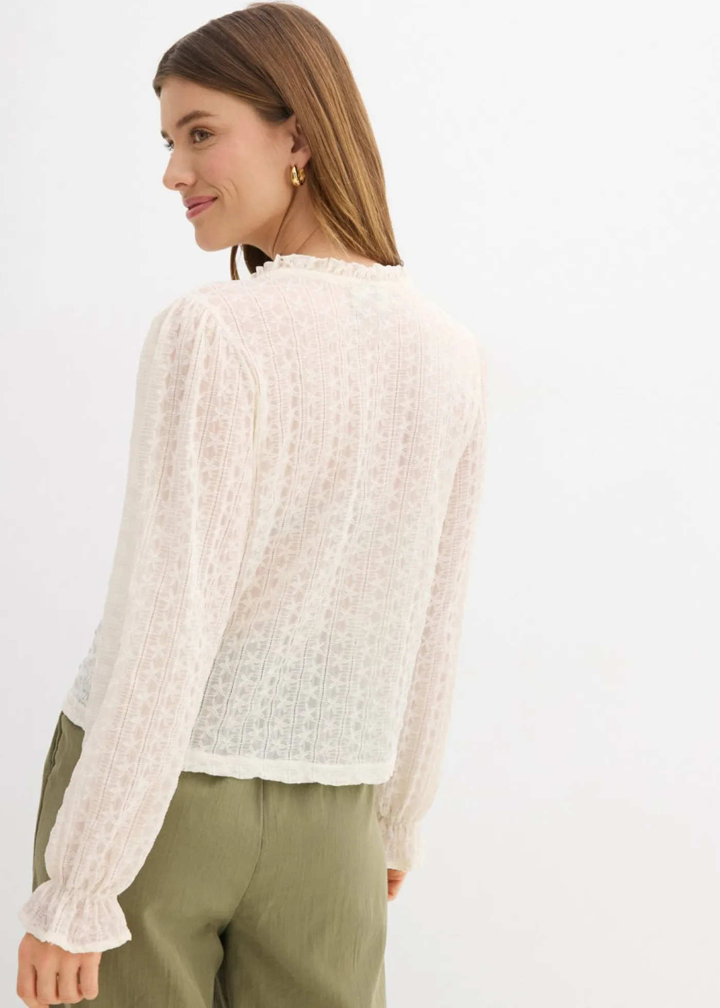 Clearance Camiseta de encaje con mangas abullonadas Mujer Camisetas|Novedades