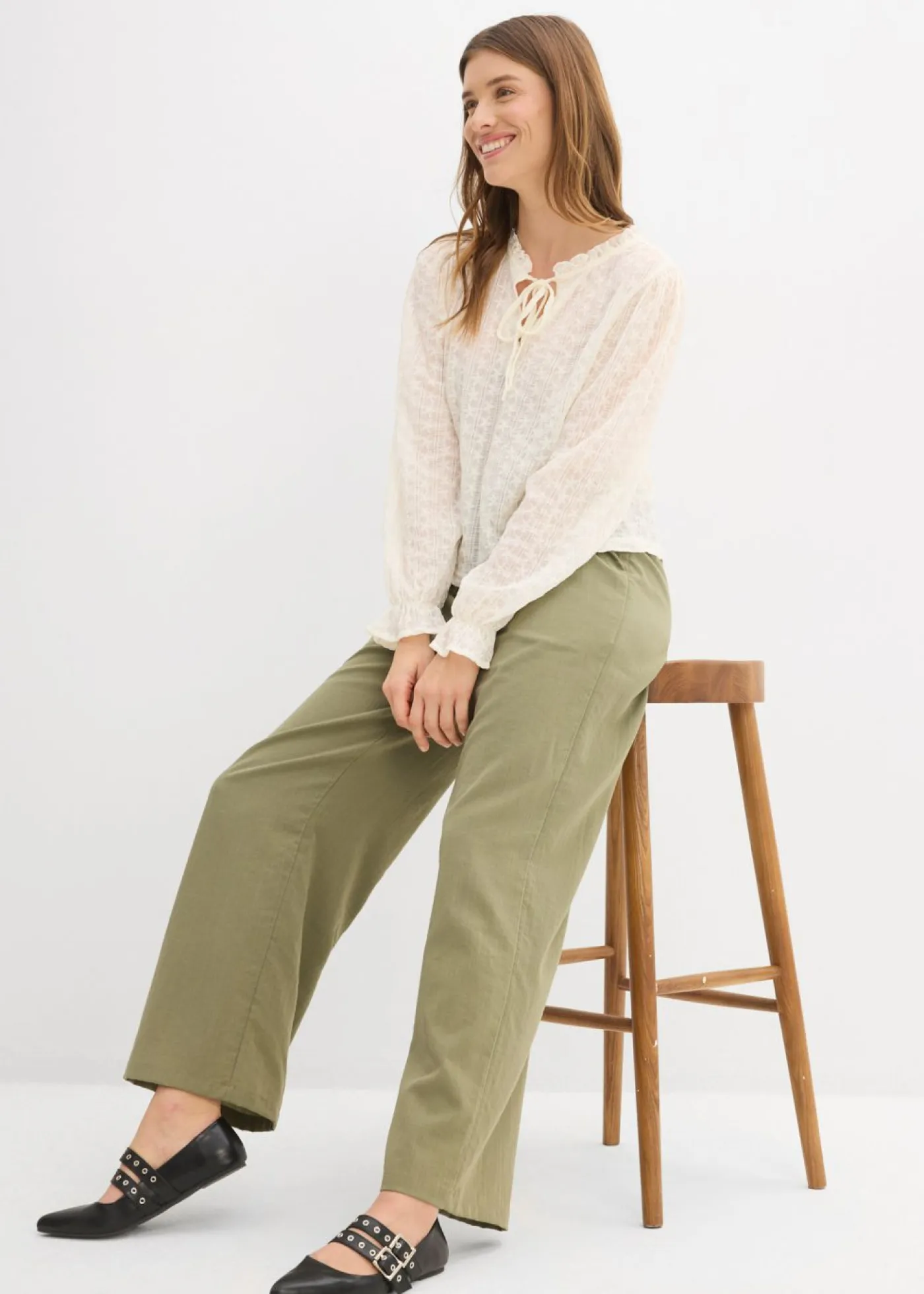 Clearance Camiseta de encaje con mangas abullonadas Mujer Camisetas|Novedades