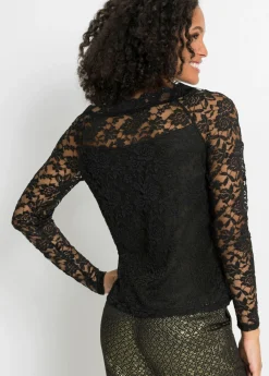 Best Camiseta de encaje con manga larga Mujer Camisetas