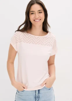 Outlet Camiseta de encaje de viscosa suave Mujer Camisetas|Novedades