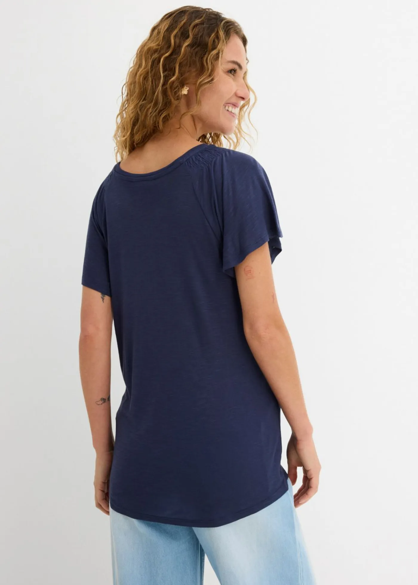 Best Camiseta de hilo flameado con mangas de murciélago Mujer Camisetas