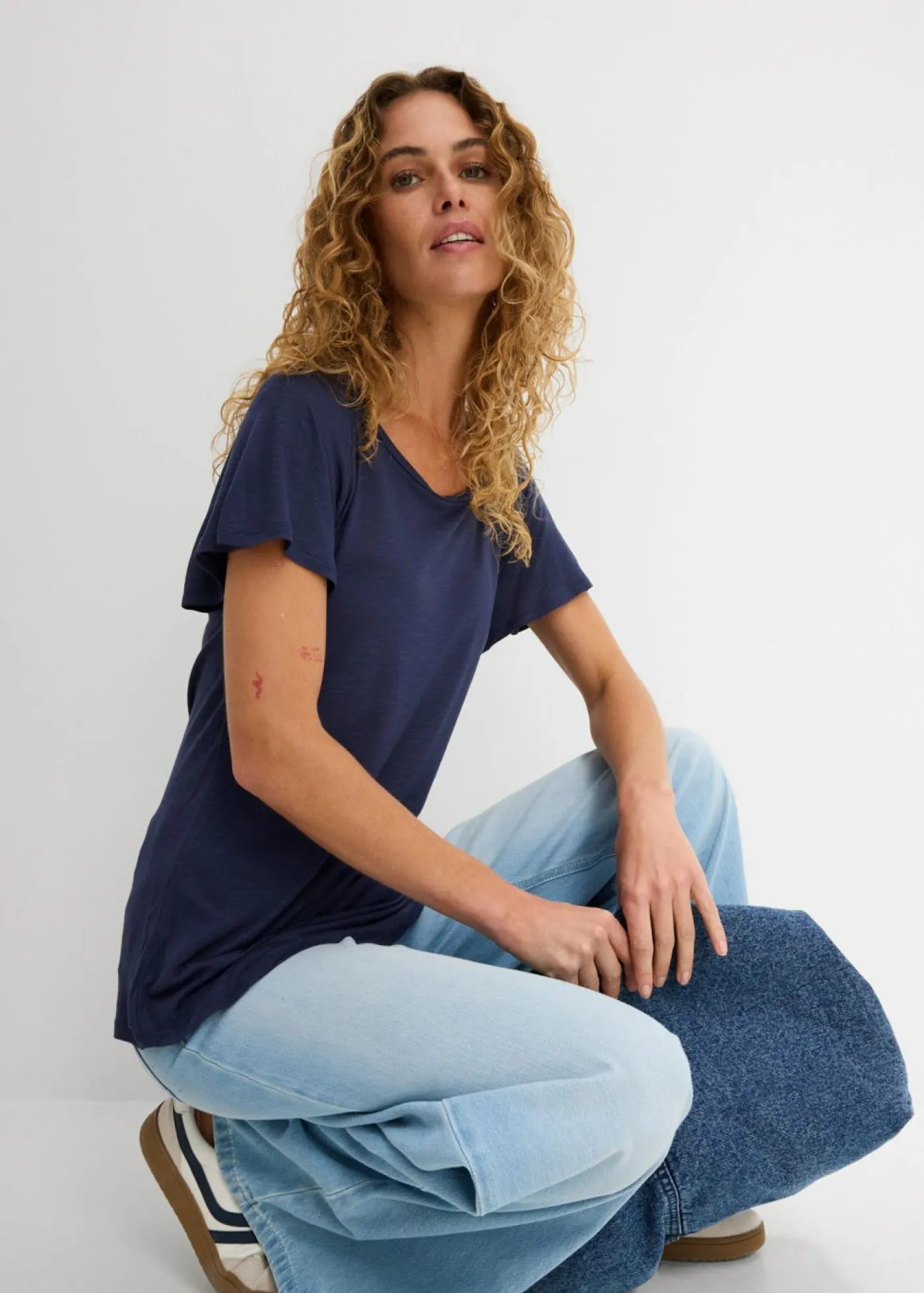 Best Camiseta de hilo flameado con mangas de murciélago Mujer Camisetas