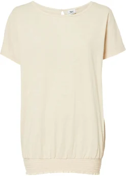 Online Camiseta de hilo flameado de algodón orgánico con cuello de nido de abeja Mujer Camisetas