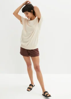 Online Camiseta de hilo flameado de algodón orgánico con cuello de nido de abeja Mujer Camisetas