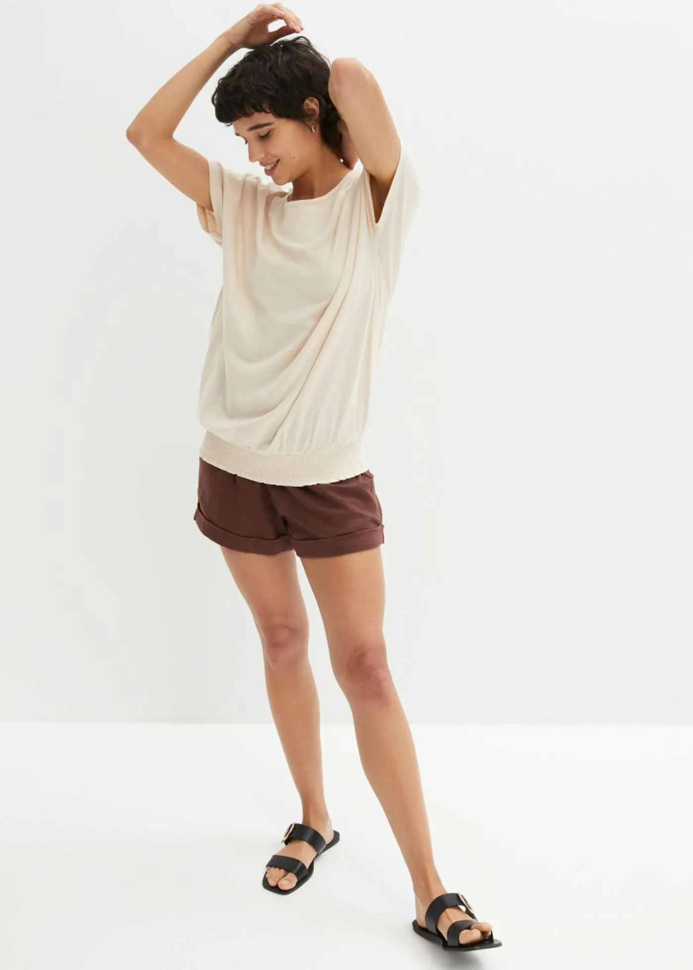 Online Camiseta de hilo flameado de algodón orgánico con cuello de nido de abeja Mujer Camisetas