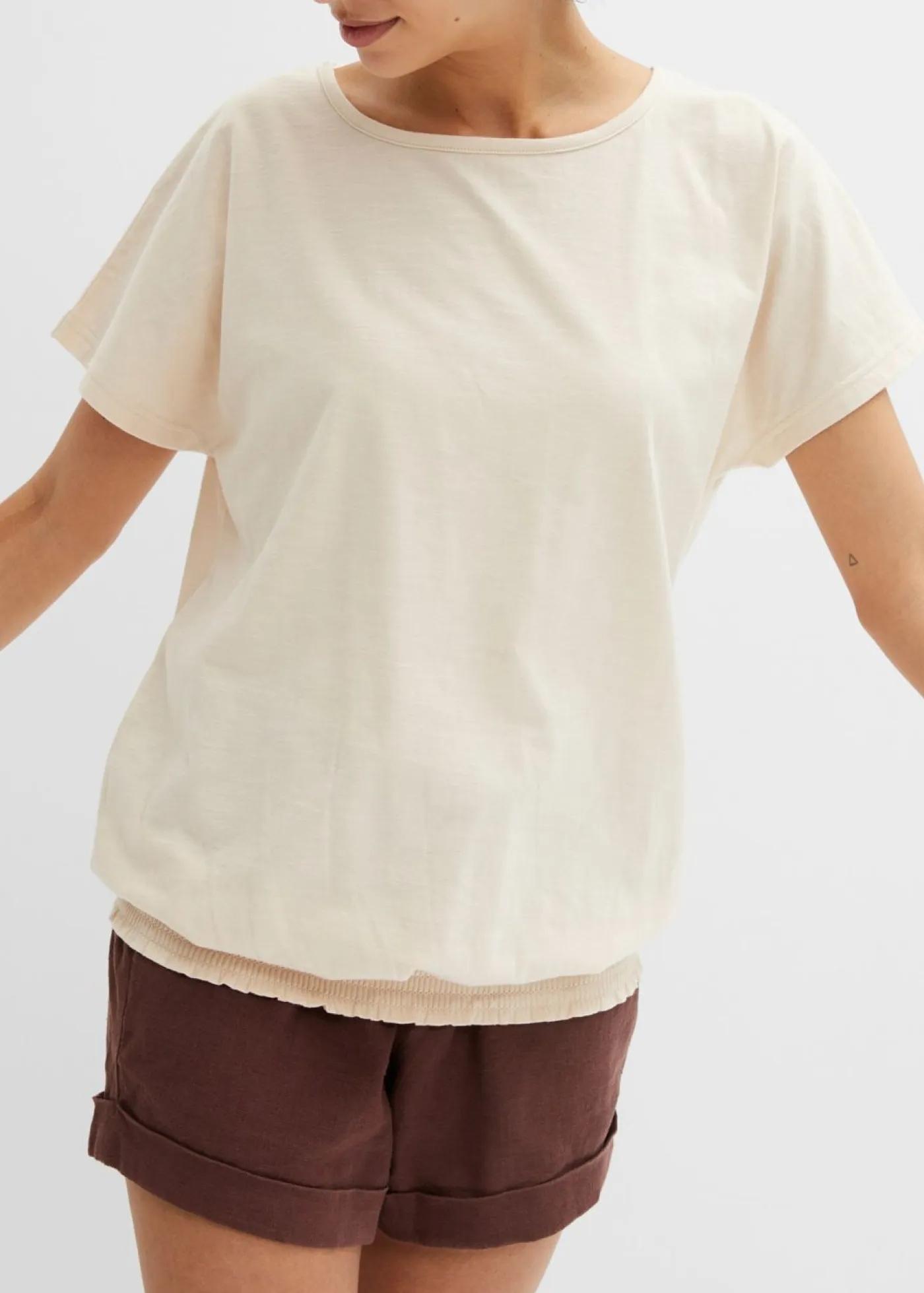 Online Camiseta de hilo flameado de algodón orgánico con cuello de nido de abeja Mujer Camisetas