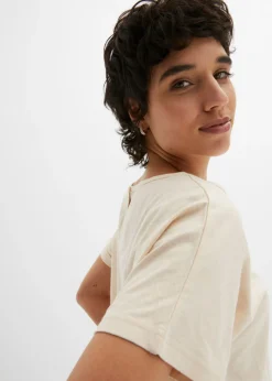 Online Camiseta de hilo flameado de algodón orgánico con cuello de nido de abeja Mujer Camisetas