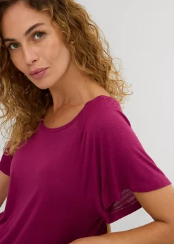 Best Camiseta de hilo flameado con mangas de murciélago Mujer Camisetas