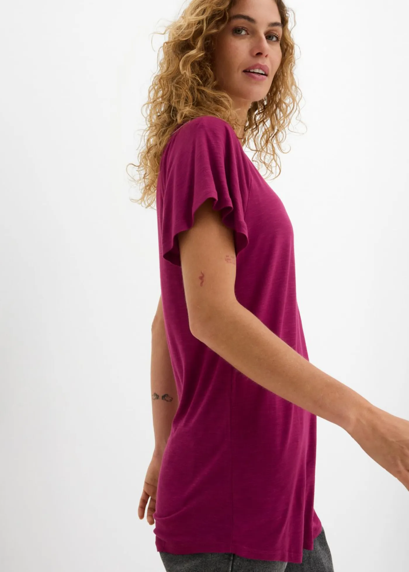 Best Camiseta de hilo flameado con mangas de murciélago Mujer Camisetas