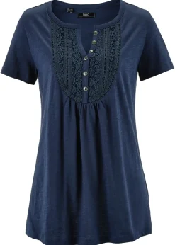 Clearance Camiseta de hilo flameado de algodón con manga corta Mujer Camisetas