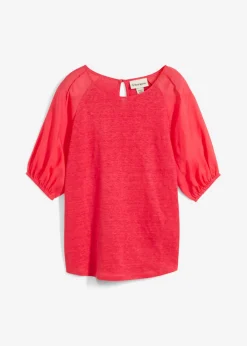 Outlet Camiseta de lino con mangas abullonadas Mujer Premium|Camisetas