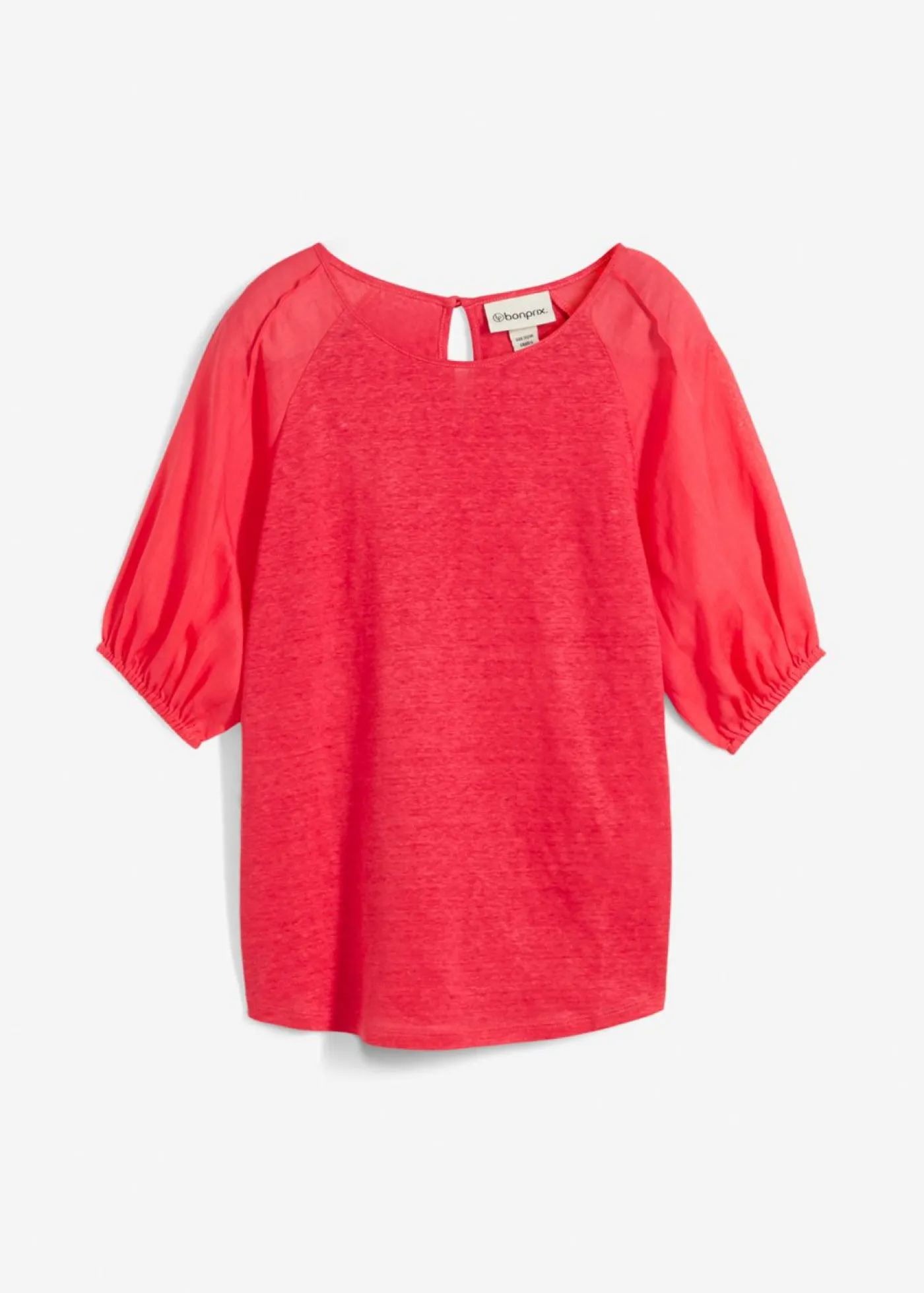 Outlet Camiseta de lino con mangas abullonadas Mujer Premium|Camisetas