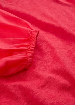 Outlet Camiseta de lino con mangas abullonadas Mujer Premium|Camisetas