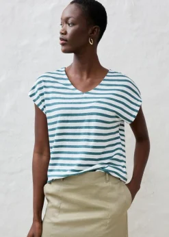Clearance Camiseta de lino puro con mangas tipo murciélago Mujer Premium|Camisetas