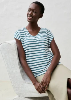 Clearance Camiseta de lino puro con mangas tipo murciélago Mujer Premium|Camisetas