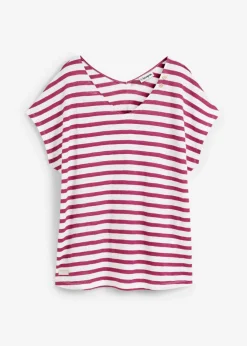 Online Camiseta de lino puro con mangas tipo murciélago Mujer Premium|Camisetas