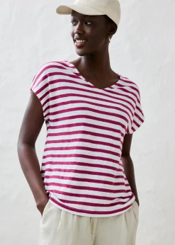 Online Camiseta de lino puro con mangas tipo murciélago Mujer Premium|Camisetas