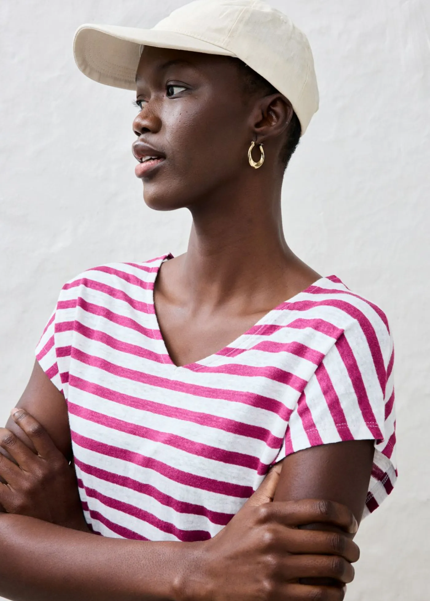 Online Camiseta de lino puro con mangas tipo murciélago Mujer Premium|Camisetas