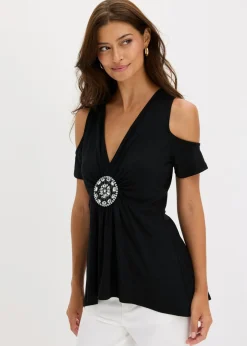 Camiseta de malla con hombros al descubierto Mujer Camisetas|Novedades