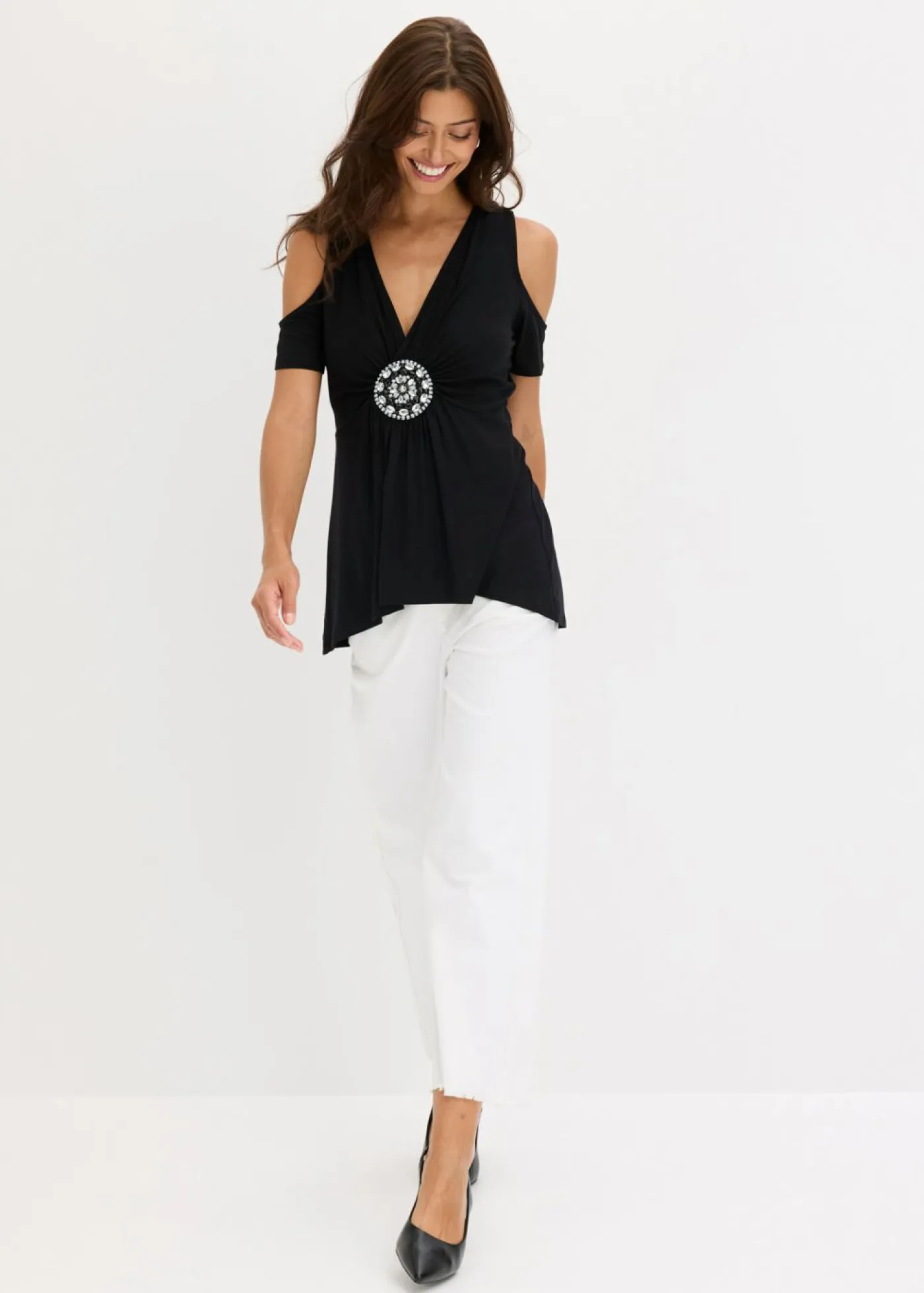 Camiseta de malla con hombros al descubierto Mujer Camisetas|Novedades