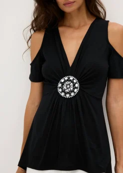 Camiseta de malla con hombros al descubierto Mujer Camisetas|Novedades