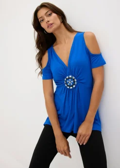 Camiseta de malla con hombros al descubierto Mujer Camisetas|Novedades
