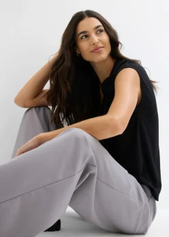 Best Camiseta de manga corta con escote henley de mezcla de viscosa Mujer Camisetas