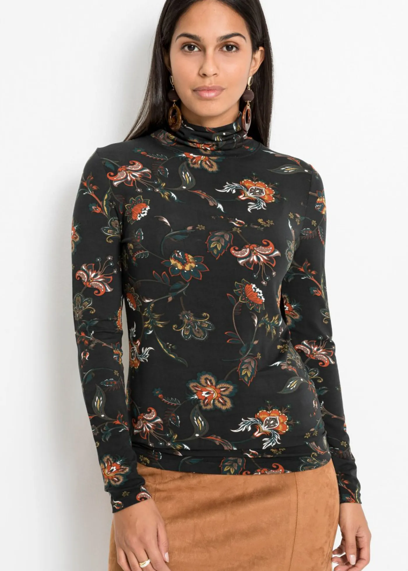New Camiseta de manga larga con cuello vuelto Mujer Camisetas