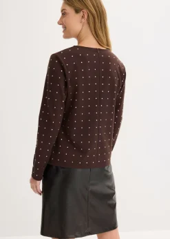 Clearance Camiseta de manga larga con aplicación de piedras brillantes Mujer Camisetas