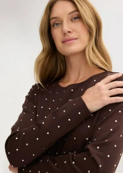 Clearance Camiseta de manga larga con aplicación de piedras brillantes Mujer Camisetas