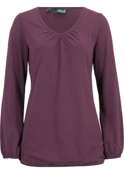 Hot Camiseta de manga larga con elástico de algodón puro Mujer Camisetas