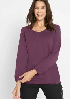 Hot Camiseta de manga larga con elástico de algodón puro Mujer Camisetas
