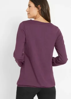 Hot Camiseta de manga larga con elástico de algodón puro Mujer Camisetas