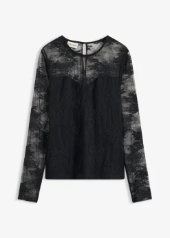 Best Camiseta de manga larga de encaje fino Mujer Camisetas