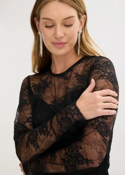 Best Camiseta de manga larga de encaje fino Mujer Camisetas