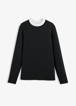 Online Camiseta de manga larga de mezcla de viscosa con cuello alto Mujer Esenciales|Camisetas