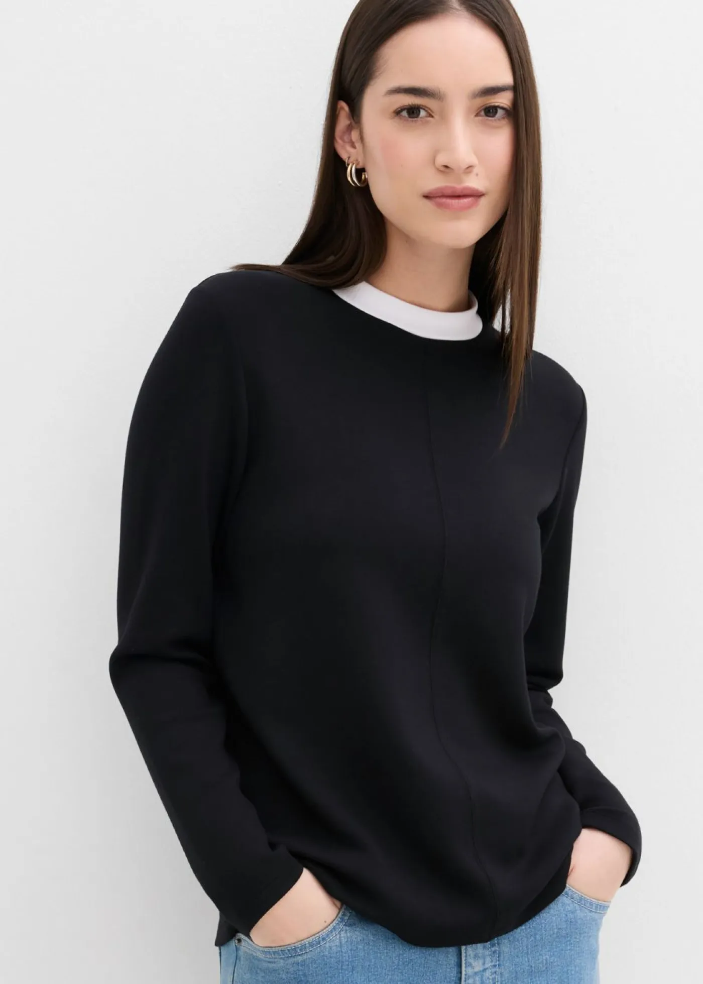 Online Camiseta de manga larga de mezcla de viscosa con cuello alto Mujer Esenciales|Camisetas