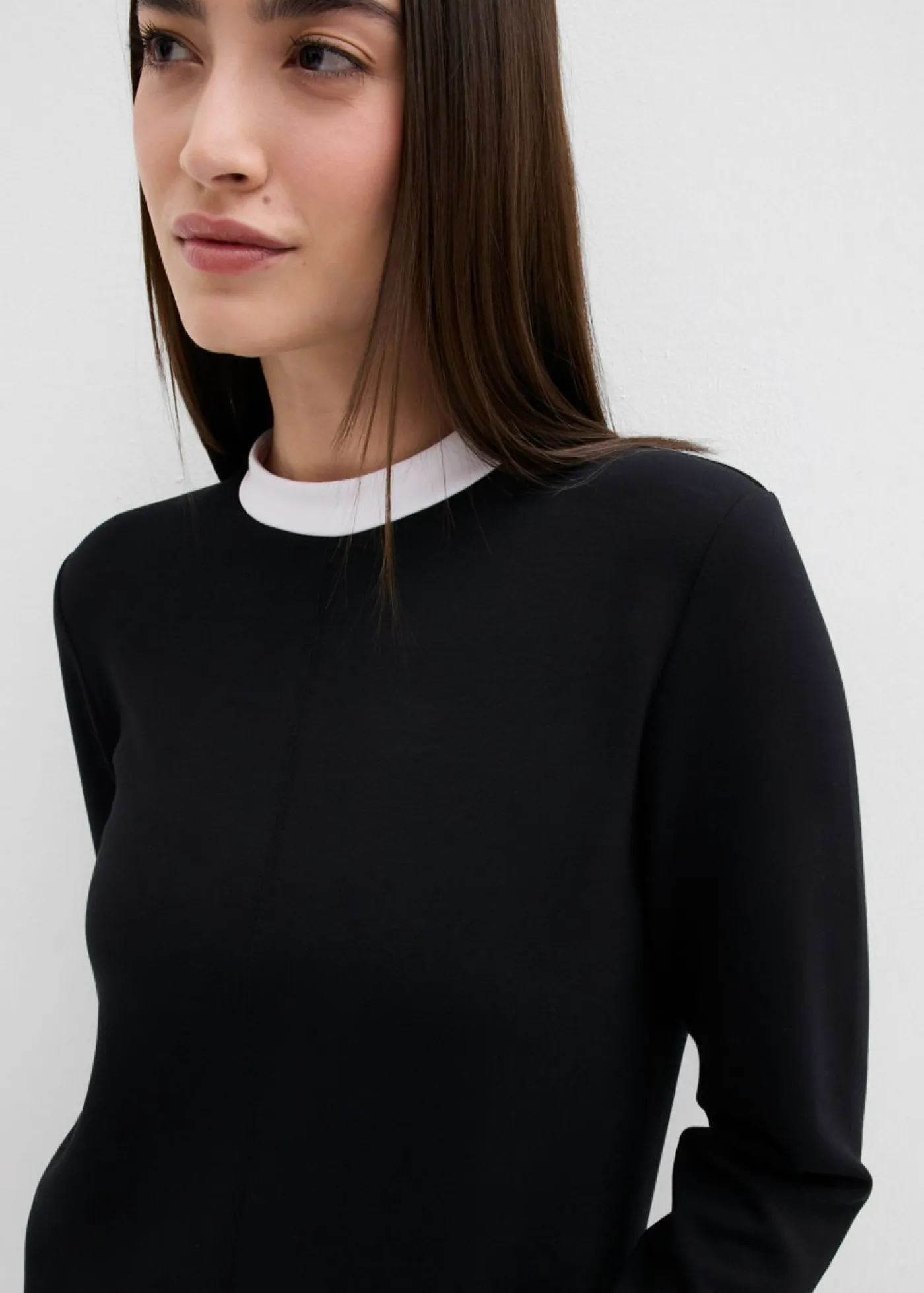 Online Camiseta de manga larga de mezcla de viscosa con cuello alto Mujer Esenciales|Camisetas