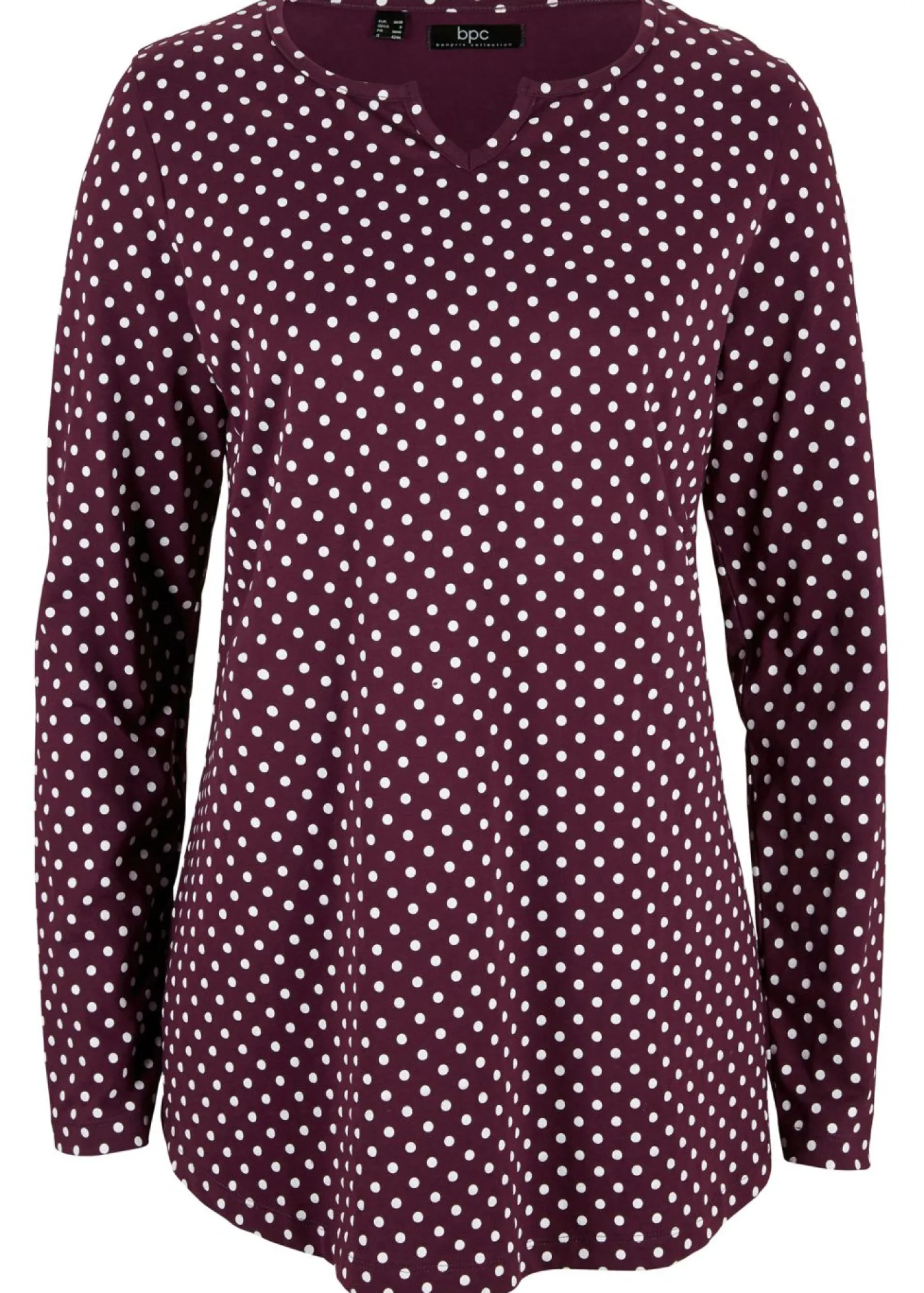 Best Camiseta de manga larga de lunares con aberturas laterales Mujer Camisetas
