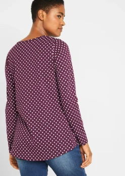 Best Camiseta de manga larga de lunares con aberturas laterales Mujer Camisetas