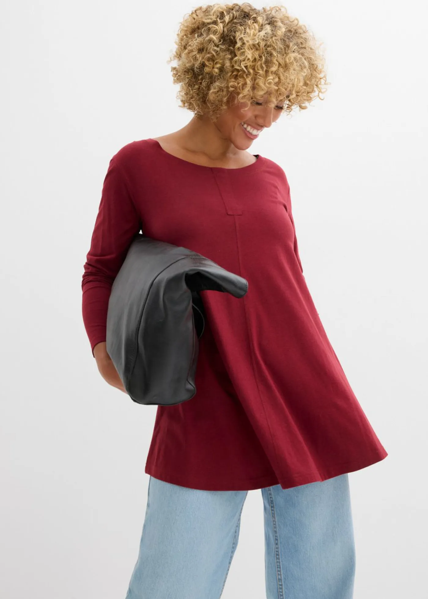 Outlet Camiseta de manga larga de mezcla de viscosa y algodón Mujer Camisetas